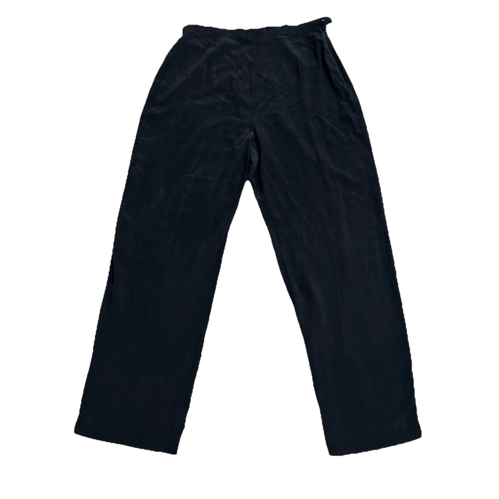 What If Black Silk Wide Leg Trousers High Rise Side Zip Pants Womens Large
